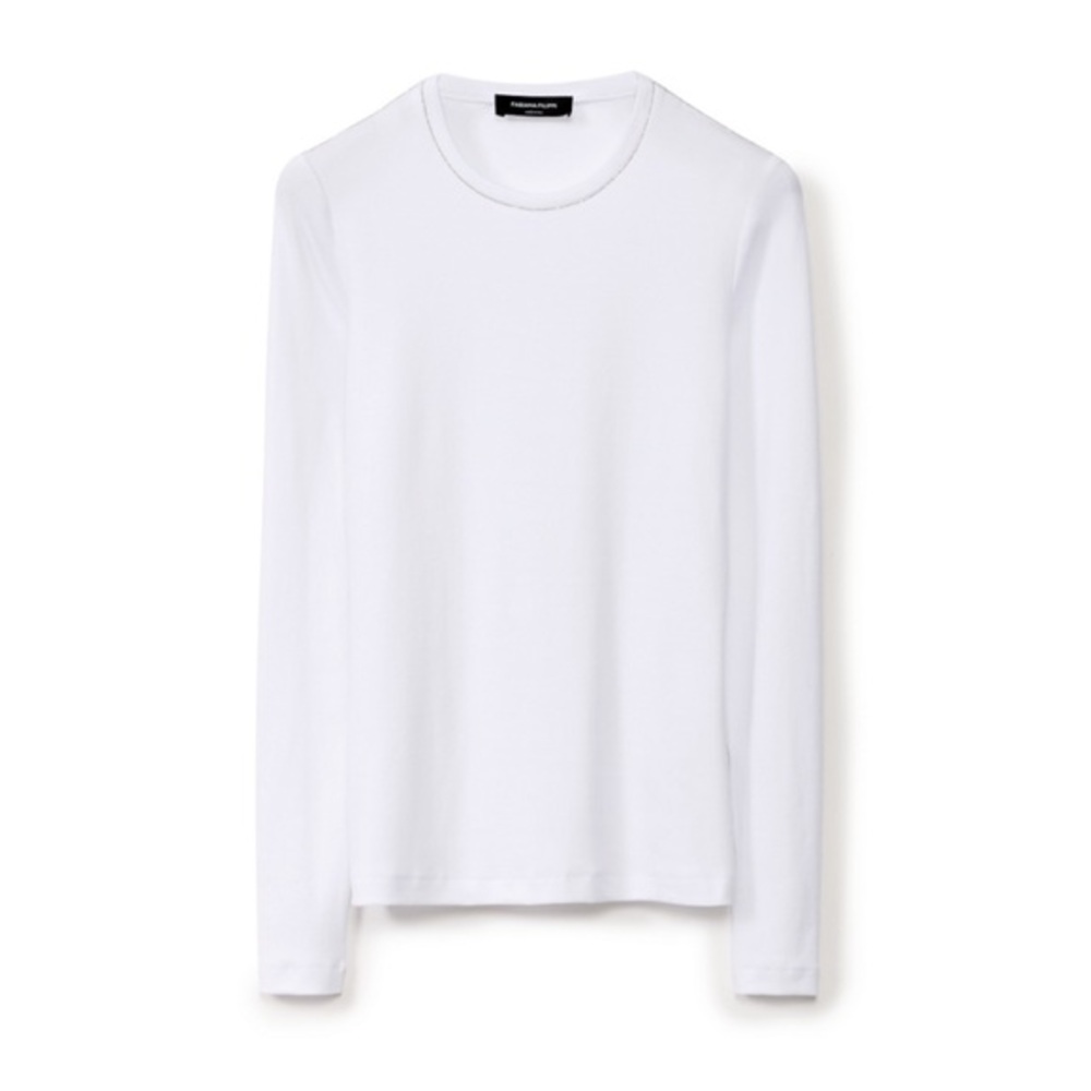 Fabiana Filippi Ribbed Long Sleeve Crewneck Cotton Jersey Top White NWT